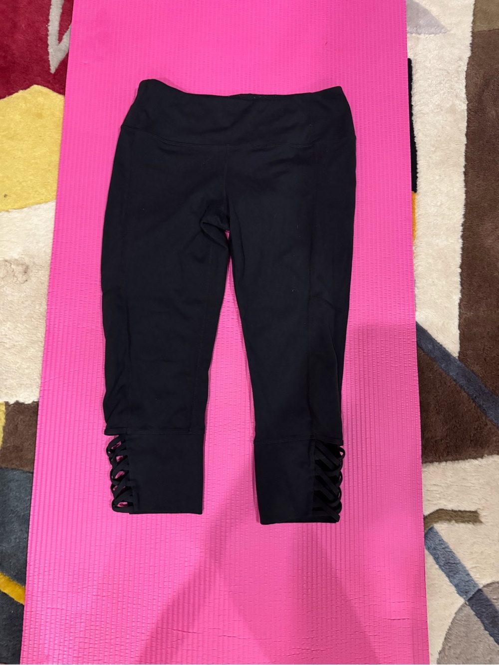 Athleta Black Capri Leggings with Lattice Side Detail size M
